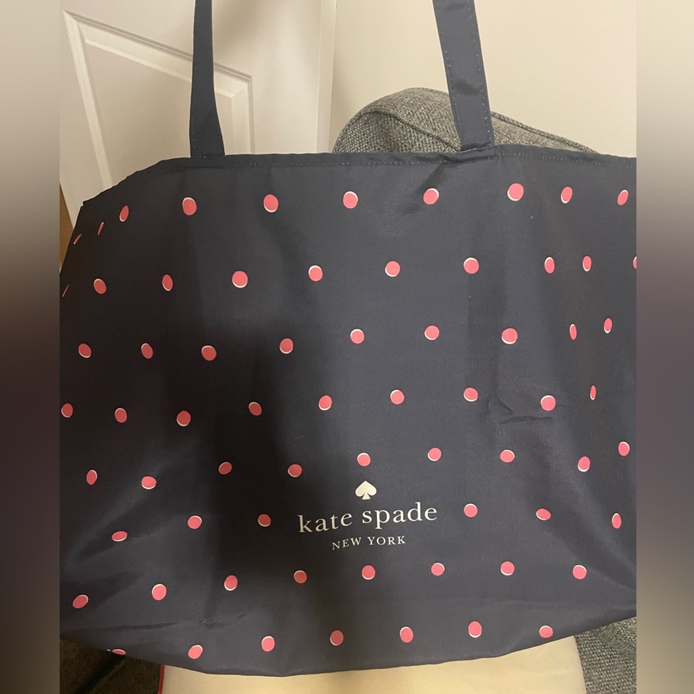 KATE SPADE navy and pink polka dot tote